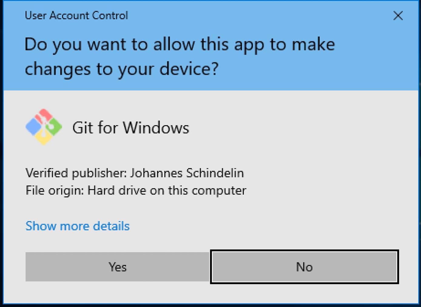 Click Yes to install Git on Windows. Click Yes to install Git on Windows.