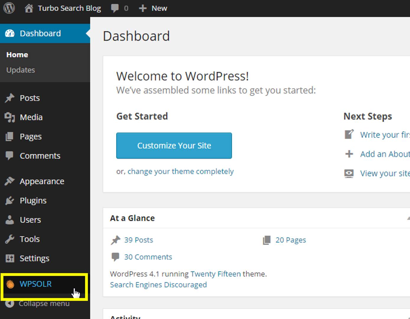 WPSolr admin page WPSolr admin page