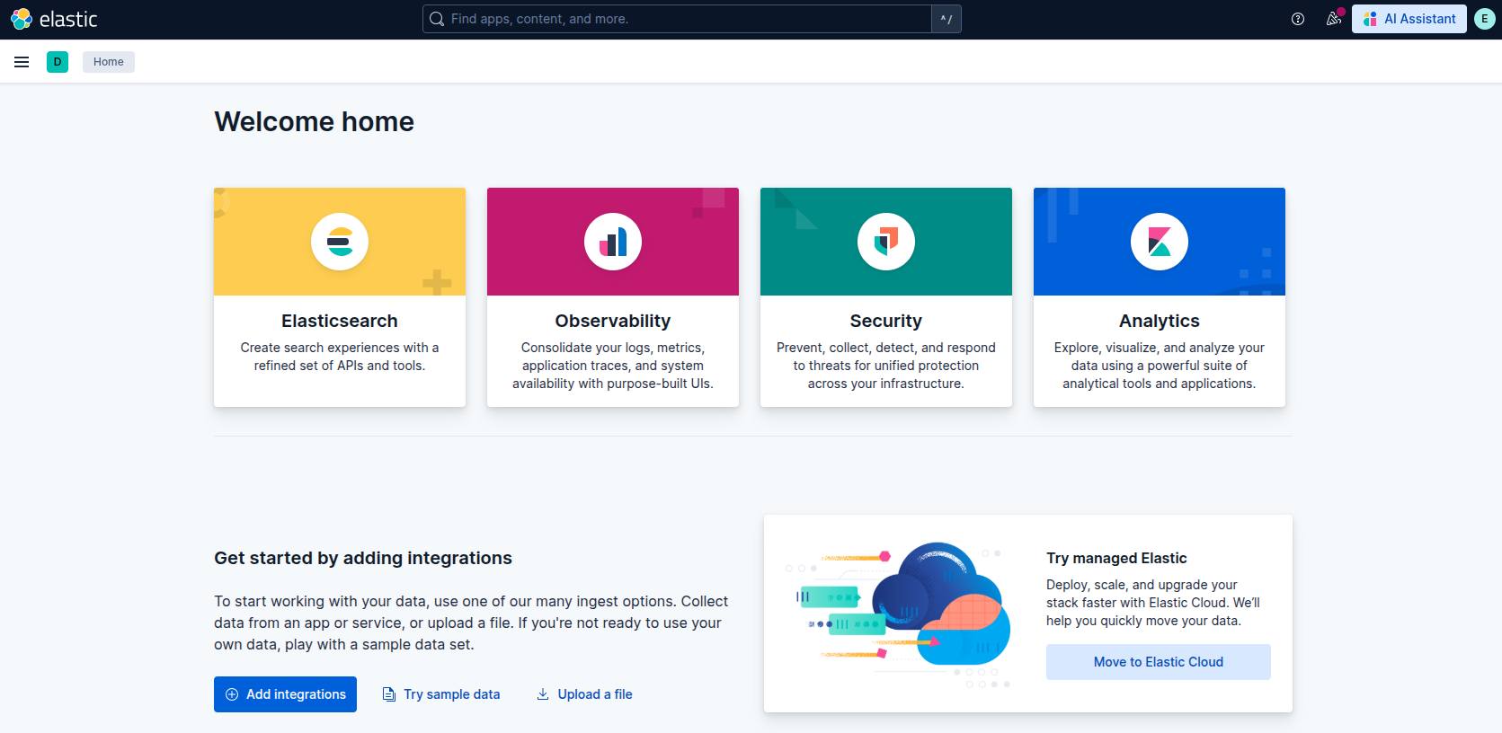 Elastic Welcome Page “Elastic Welcome Page”
