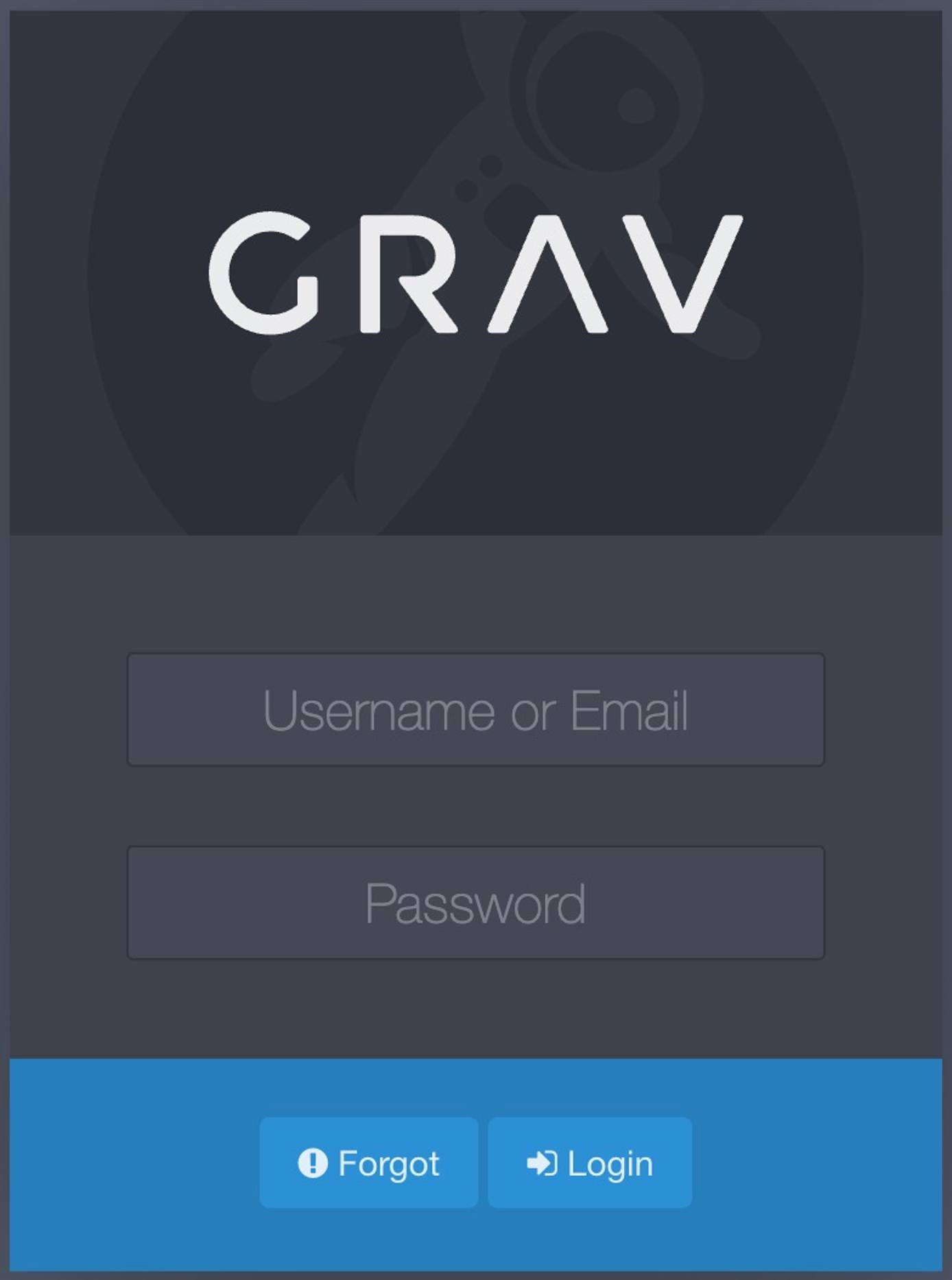 Screenshot of the Grav login page Screenshot of the Grav login page